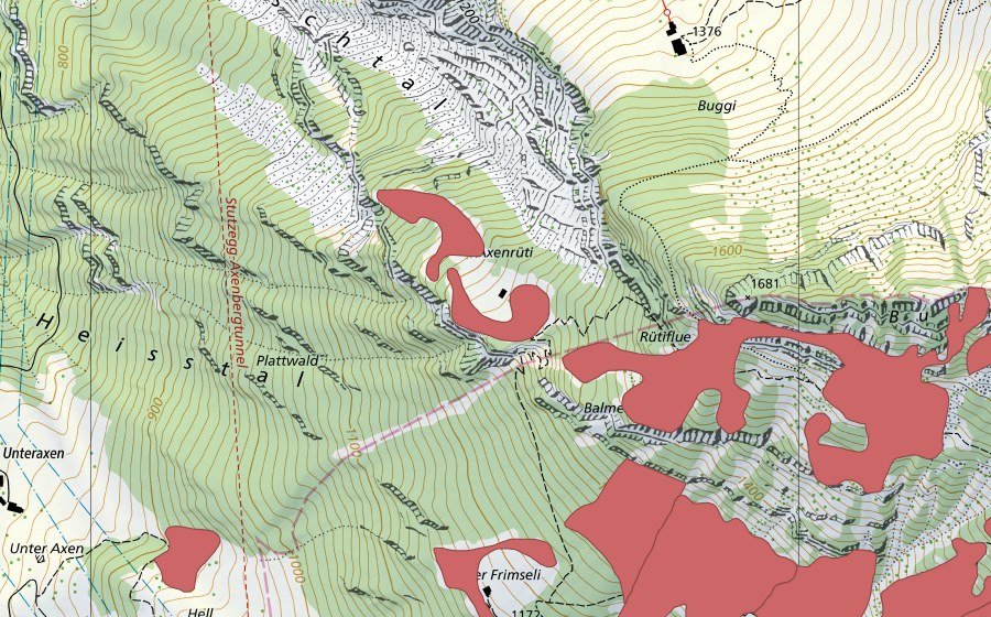 Carta nazionale swisstopo con il perimetro protetto di Rophaien (Prato secco)