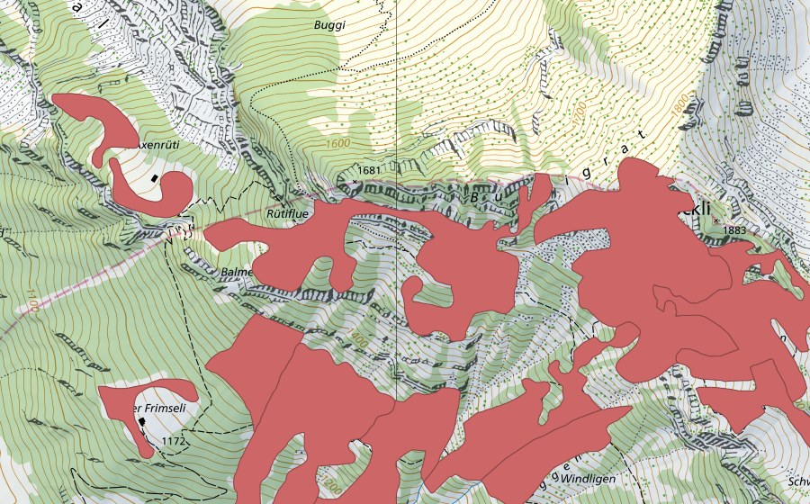 Landeskarte swisstopo mit dem Schutzperimeter von Rophaien (Trockenwiese)