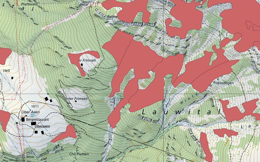 Landeskarte swisstopo mit dem Schutzperimeter von Rophaien (Trockenwiese)