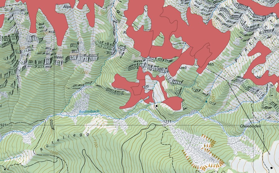 Landeskarte swisstopo mit dem Schutzperimeter von Rophaien (Trockenwiese)