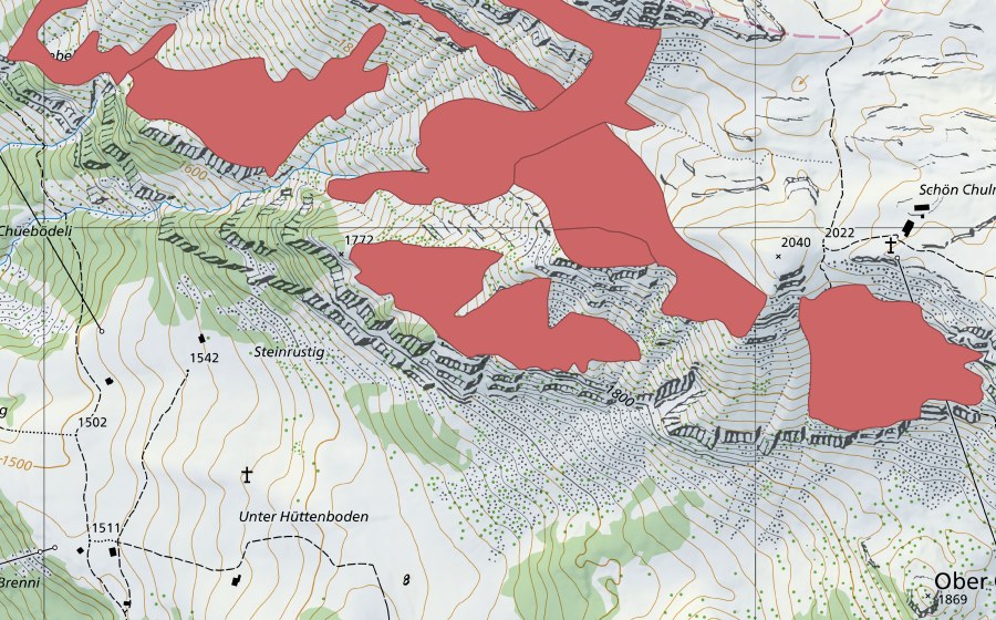 Carte nationale swisstopo avec le périmètre protégé de Rophaien (Prairie sèche)