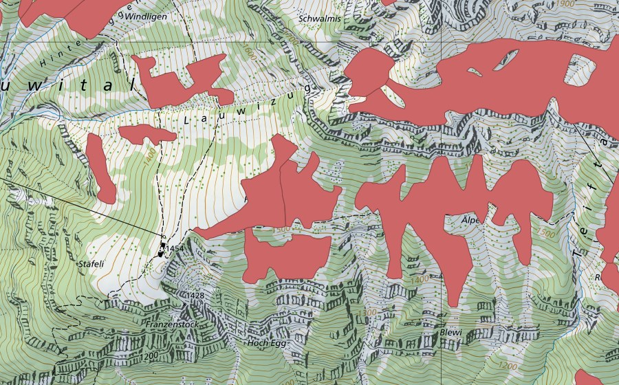 Carta nazionale swisstopo con il perimetro protetto di Rophaien (Prato secco)