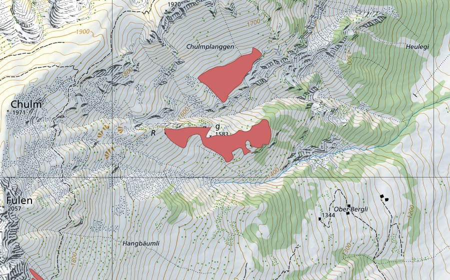 swisstopo national map showing the protected perimeter of Rosegg (Dry meadow)