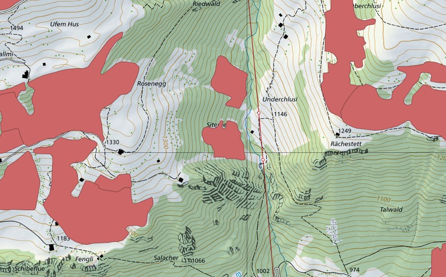 Landeskarte swisstopo mit dem Schutzperimeter von Rosenegg (Trockenwiese)