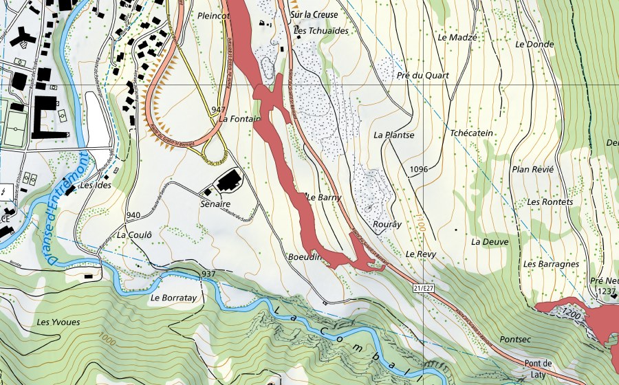 Landeskarte swisstopo mit dem Schutzperimeter von Rosset (Trockenwiese)