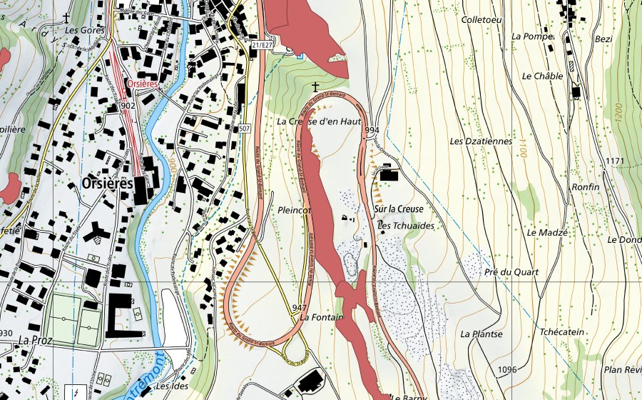 Landeskarte swisstopo mit dem Schutzperimeter von Rosset (Trockenwiese)