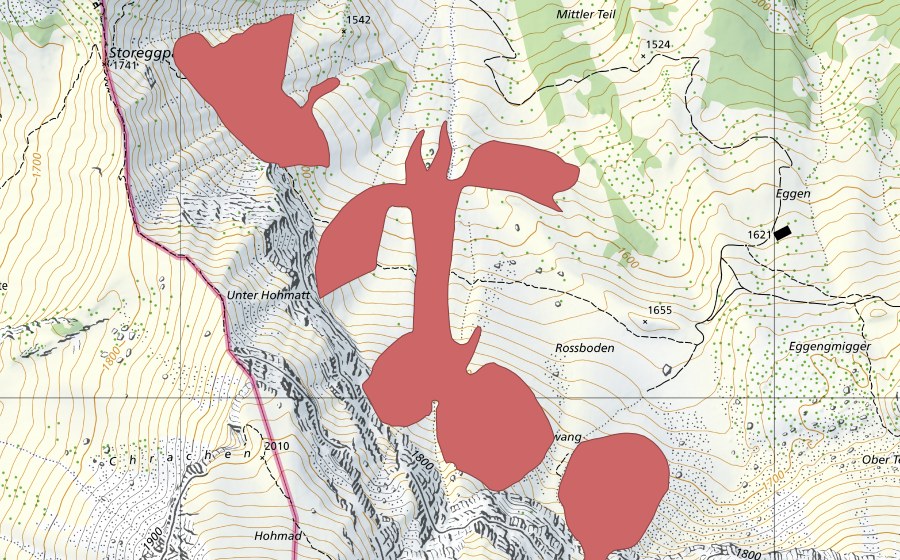 swisstopo national map showing the protected perimeter of Rosswang (Dry meadow)