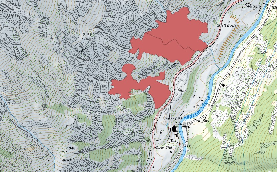 Carte nationale swisstopo avec le périmètre protégé de Rosswang (Prairie sèche)