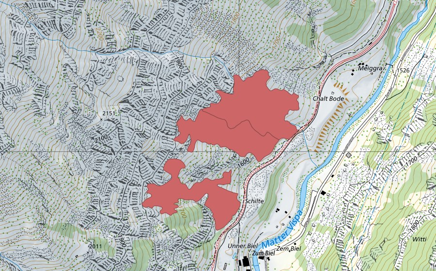 Carte nationale swisstopo avec le périmètre protégé de Rosswang (Prairie sèche)