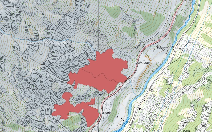 Carte nationale swisstopo avec le périmètre protégé de Rosswang (Prairie sèche)