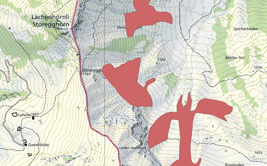 swisstopo national map showing the protected perimeter of Rosswang (Dry meadow)