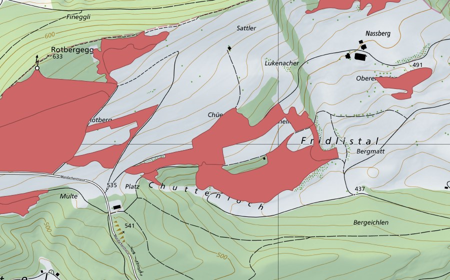 Carte nationale swisstopo avec le périmètre protégé de Rotberg (Prairie sèche)
