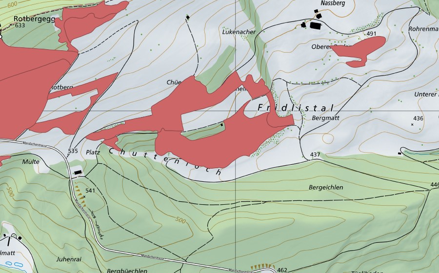 Carte nationale swisstopo avec le périmètre protégé de Rotberg (Prairie sèche)