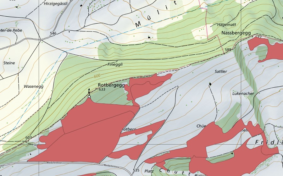 Landeskarte swisstopo mit dem Schutzperimeter von Rotberg (Trockenwiese)
