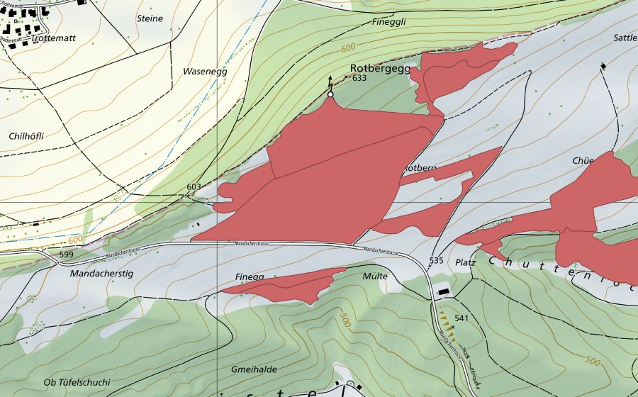 Carte nationale swisstopo avec le périmètre protégé de Rotberg (Prairie sèche)