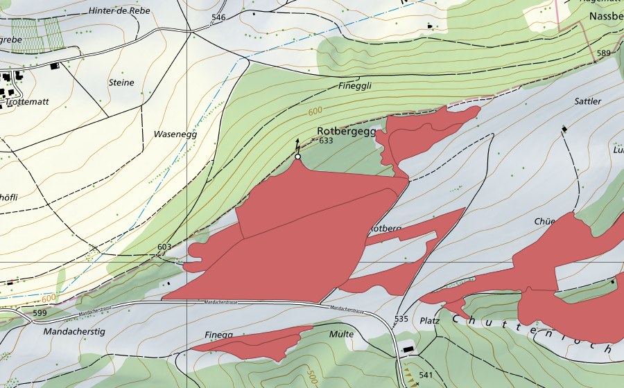 Carte nationale swisstopo avec le périmètre protégé de Rotberg (Prairie sèche)