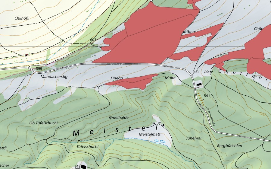 Landeskarte swisstopo mit dem Schutzperimeter von Rotberg (Trockenwiese)