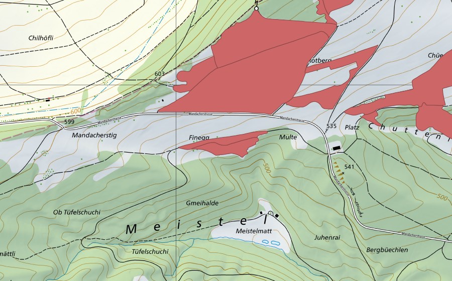 Landeskarte swisstopo mit dem Schutzperimeter von Rotberg (Trockenwiese)