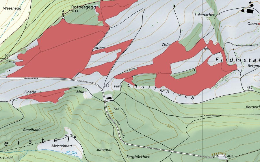 swisstopo national map showing the protected perimeter of Rotberg (Dry meadow)