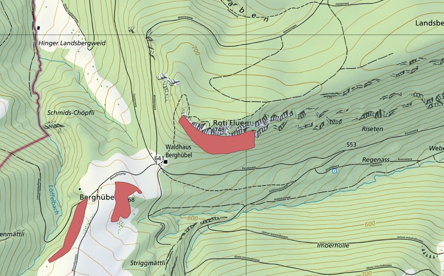 Carte nationale swisstopo avec le périmètre protégé de Roti Flue (Prairie sèche)