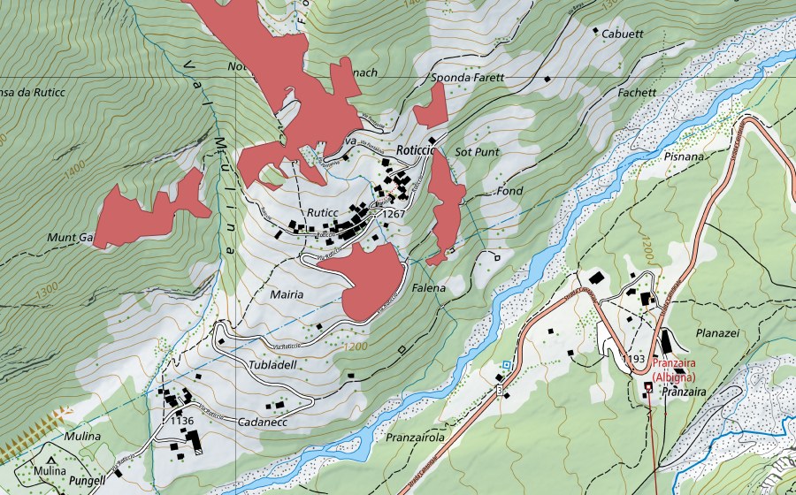 swisstopo national map showing the protected perimeter of Roticcio (Dry meadow)