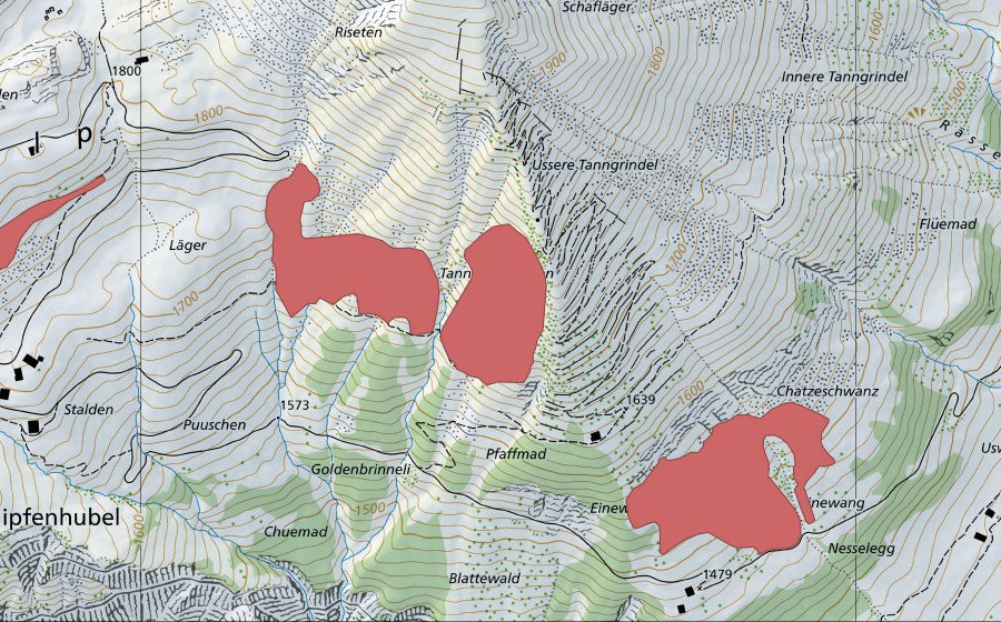 Carte nationale swisstopo avec le périmètre protégé de Rotschalp (Prairie sèche)