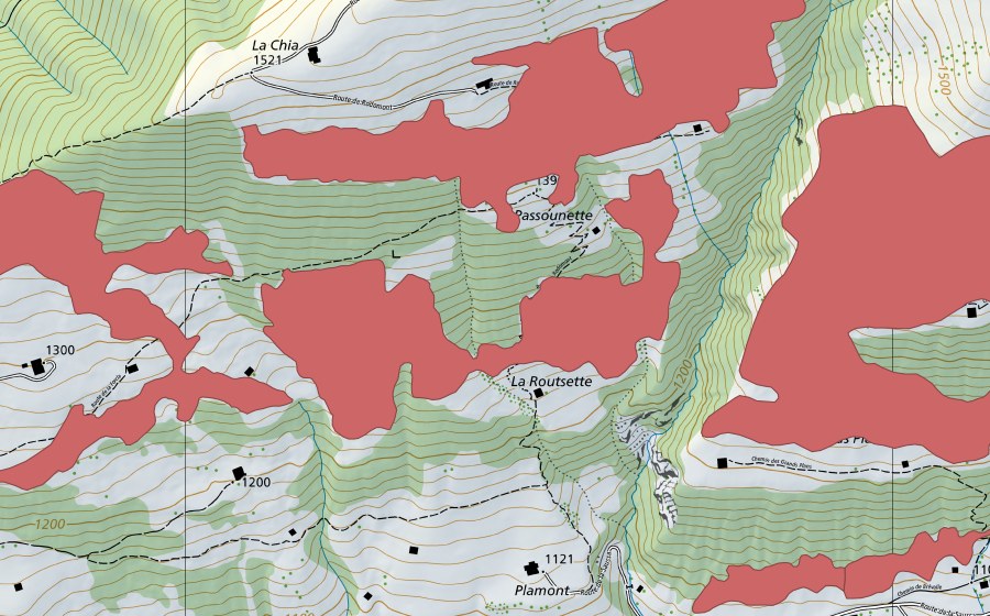 Carte nationale swisstopo avec le périmètre protégé de Rougemont (Prairie sèche)