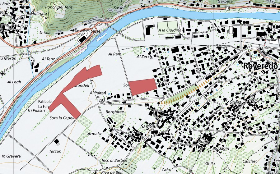 Carte nationale swisstopo avec le périmètre protégé de Rovedero (Prairie sèche)