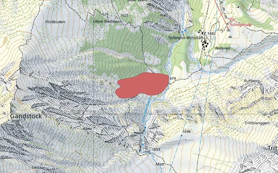 Landeskarte swisstopo mit dem Schutzperimeter von Rufiberg (Trockenwiese)