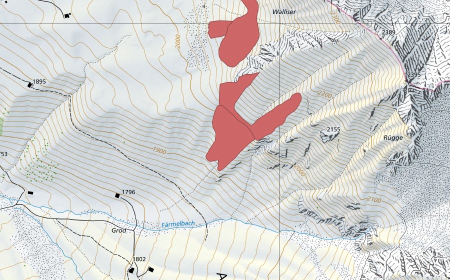 Carte nationale swisstopo avec le périmètre protégé de Rügge (Prairie sèche)
