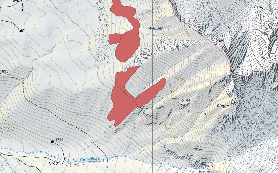 Carte nationale swisstopo avec le périmètre protégé de Rügge (Prairie sèche)