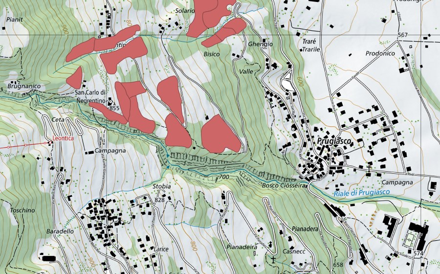Landeskarte swisstopo mit dem Schutzperimeter von S. Carlo di Negrentino (Trockenwiese)