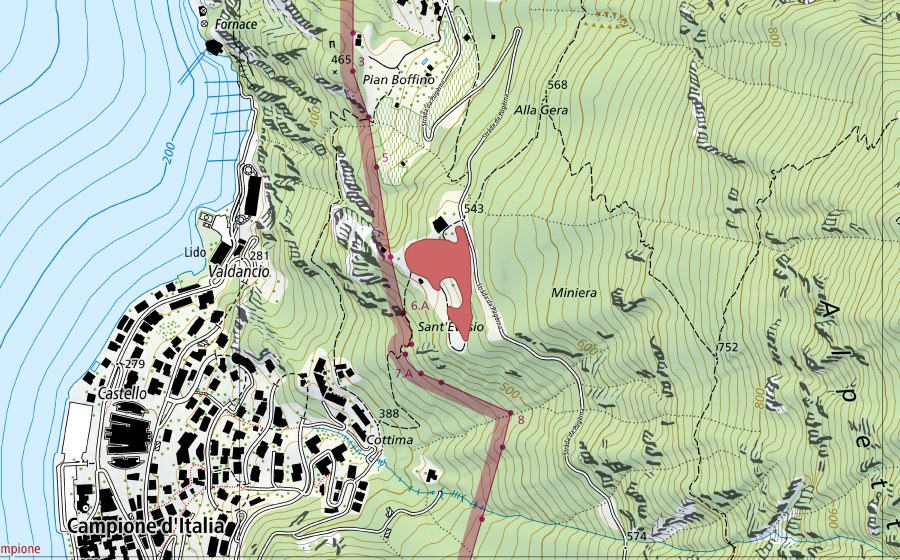 Landeskarte swisstopo mit dem Schutzperimeter von S. Evasio (Trockenwiese)