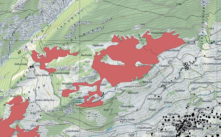 swisstopo national map showing the protected perimeter of Sädol (Dry meadow)