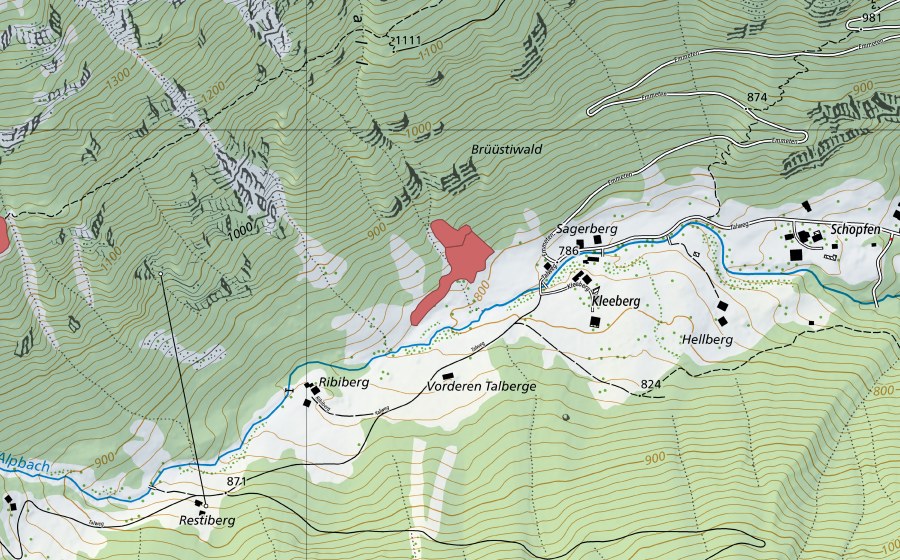 Landeskarte swisstopo mit dem Schutzperimeter von Sagerberg (Trockenwiese)