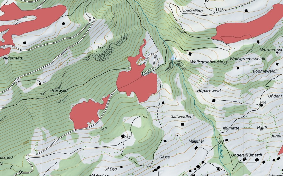 Carte nationale swisstopo avec le périmètre protégé de Sali (Prairie sèche)