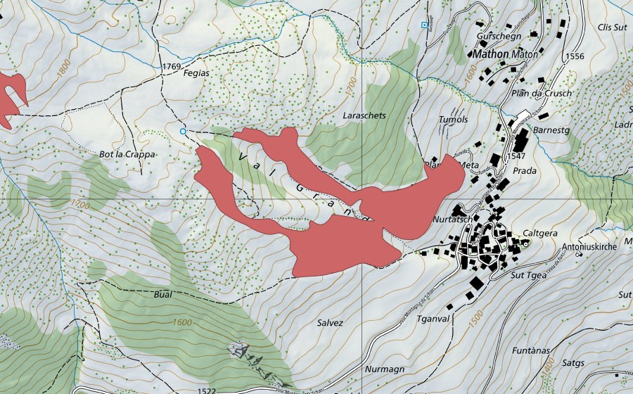 swisstopo national map showing the protected perimeter of Salvez (Dry meadow)