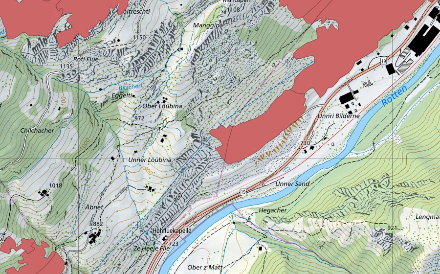 swisstopo national map showing the protected perimeter of Salzgäbchnubel (Dry meadow)