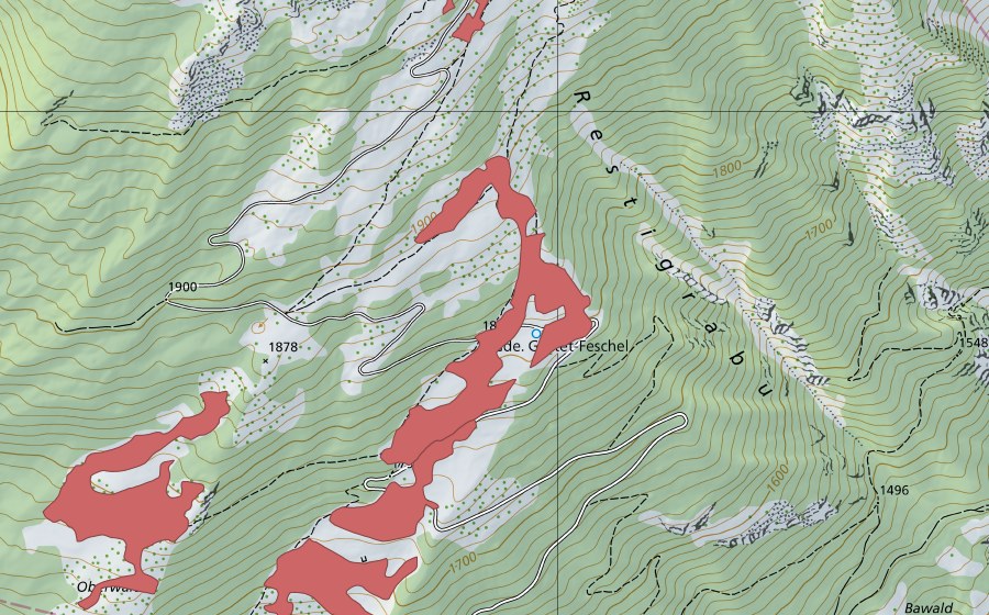 Carte nationale swisstopo avec le périmètre protégé de Sämsu (Prairie sèche)