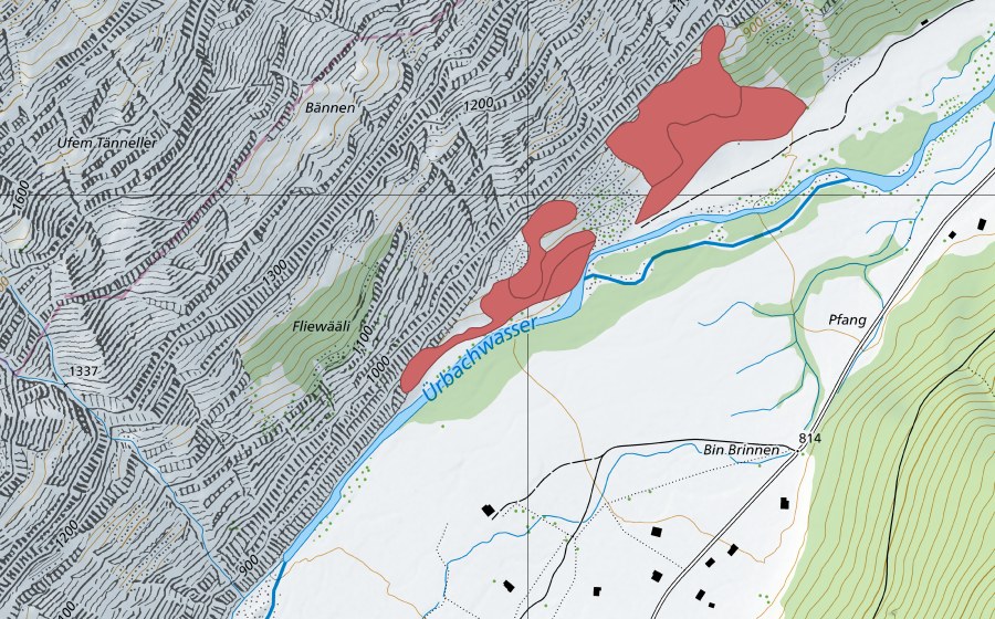Carte nationale swisstopo avec le périmètre protégé de Sandey (Prairie sèche)