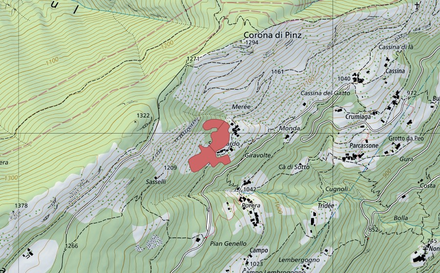 Carte nationale swisstopo avec le périmètre protégé de Sasséll (Prairie sèche)