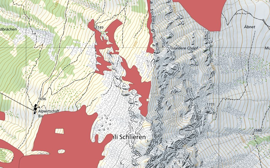 Carte nationale swisstopo avec le périmètre protégé de Sassigrat (Prairie sèche)