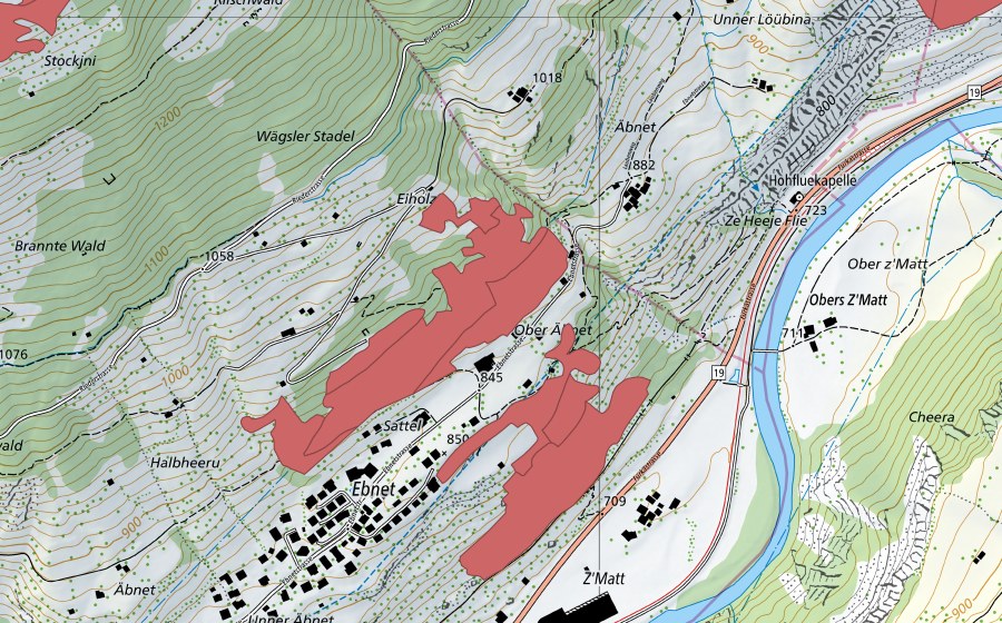 Landeskarte swisstopo mit dem Schutzperimeter von Sattel (Trockenwiese)