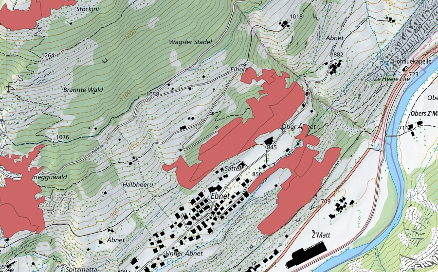 Landeskarte swisstopo mit dem Schutzperimeter von Sattel (Trockenwiese)