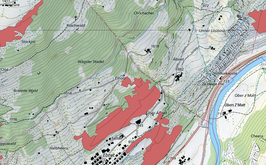 Carte nationale swisstopo avec le périmètre protégé de Sattel (Prairie sèche)