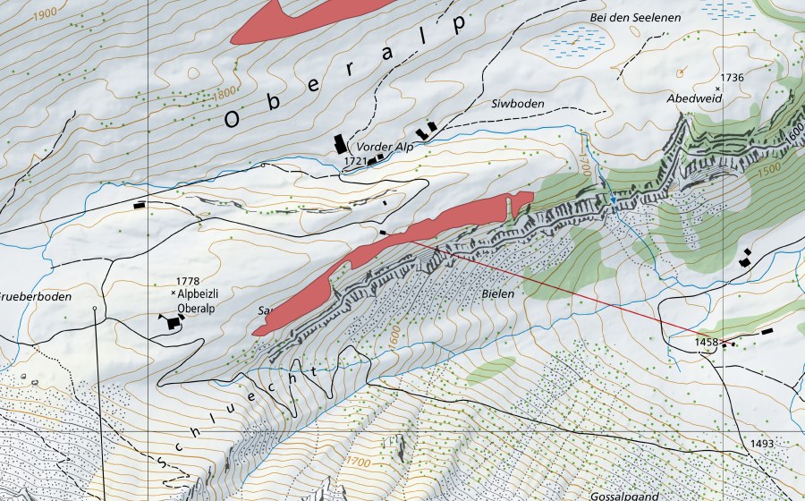 Carte nationale swisstopo avec le périmètre protégé de Saum (Prairie sèche)