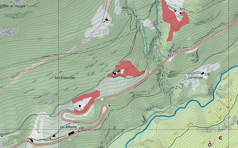 swisstopo national map showing the protected perimeter of Saurin (Dry meadow)