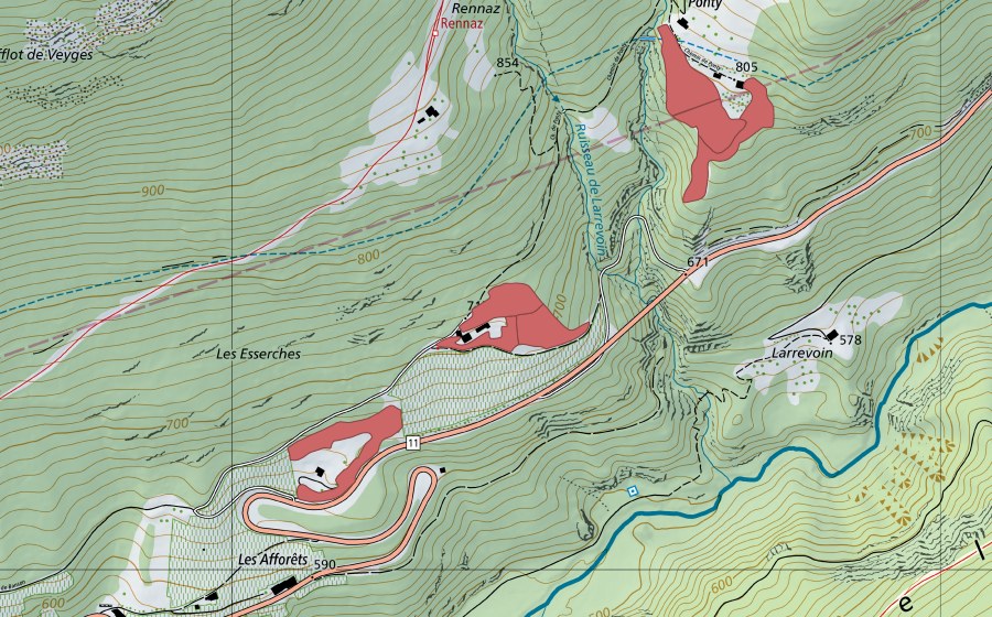 Landeskarte swisstopo mit dem Schutzperimeter von Saurin (Trockenwiese)