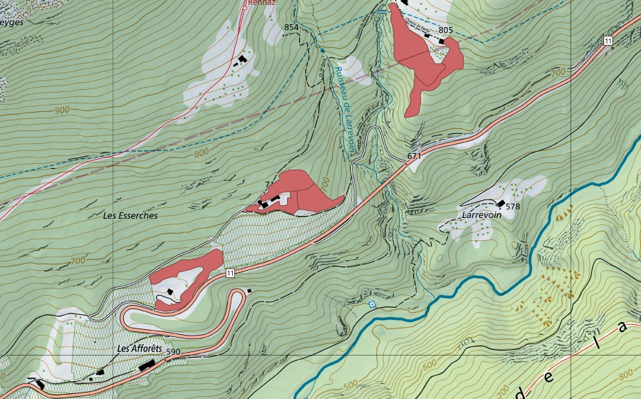 Landeskarte swisstopo mit dem Schutzperimeter von Saurin (Trockenwiese)