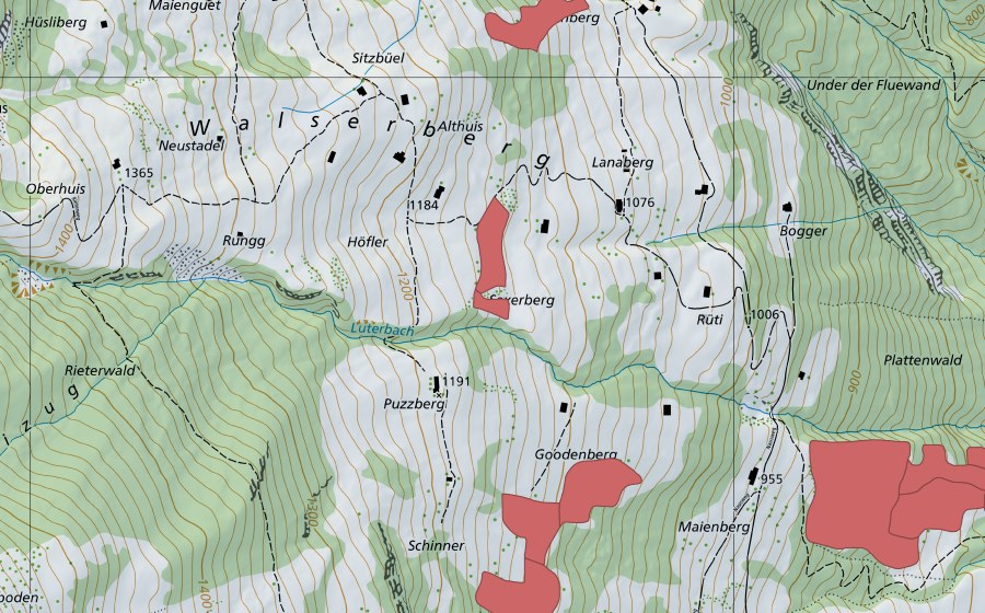 Carte nationale swisstopo avec le périmètre protégé de Saxerberg (Prairie sèche)